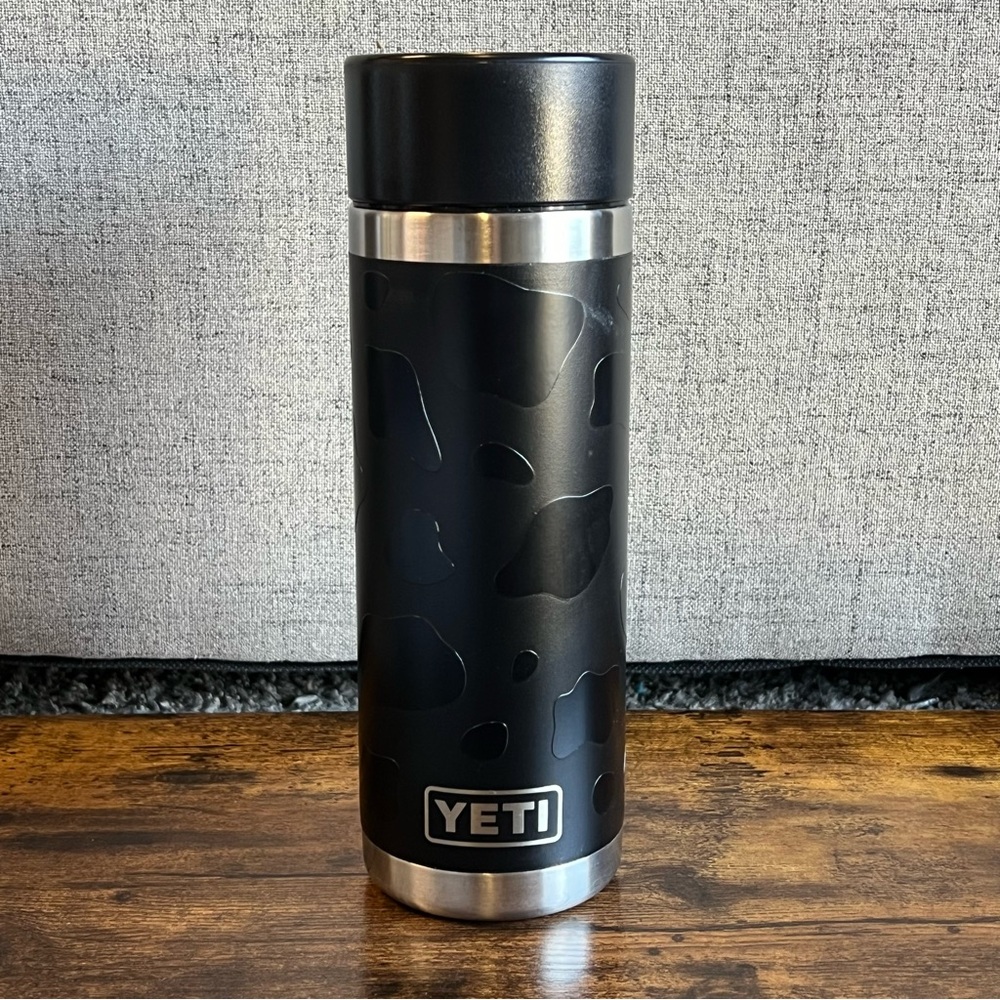 Yeti Rambler (18 oz) CUSTOM Cow Print Black